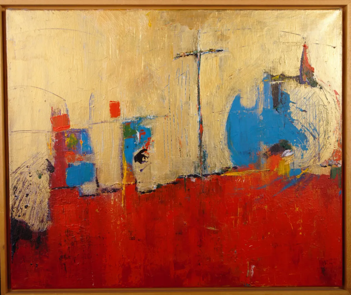 Schilderij Feest van Pasen: wereldbol met feesthoed in rood en goud